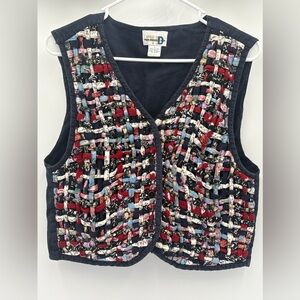 Paul Harris Design Patchwork Woven Vest Boho Cottagecore Size L Vintage